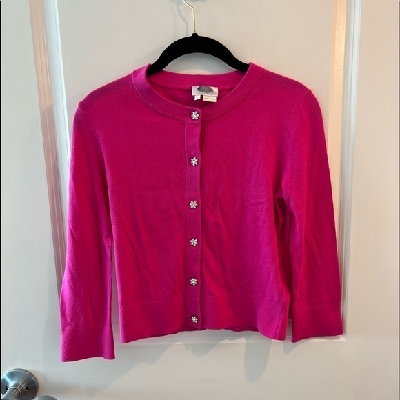 KATE SPADE HOT PINK SWEATER RHINESTONE BUTTONS - Picture 1 of 11